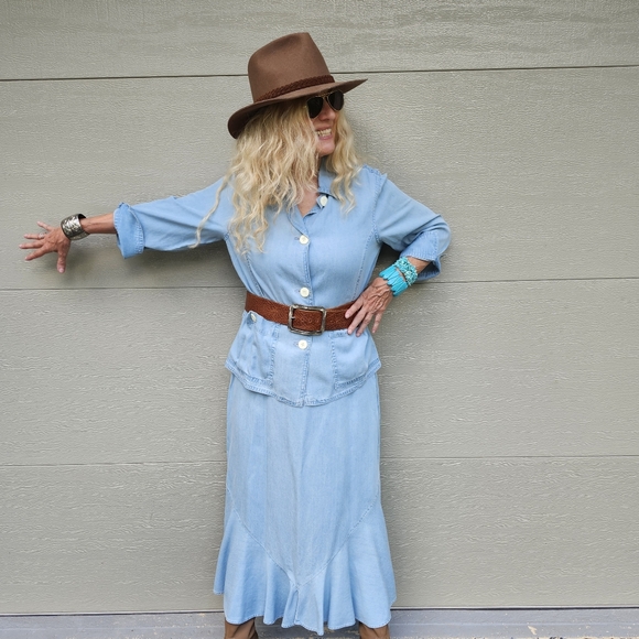 Emma James Dresses & Skirts - Emma James Ex Cond Pro Cleaned Light Blue Maxi Denim Skirt & Jacket, Large, $60
